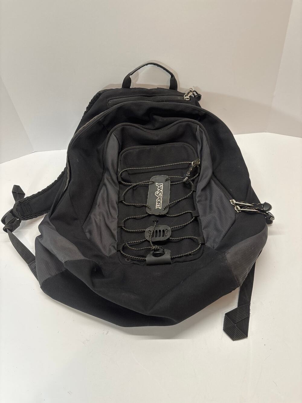 JanSport Black Backpack Laptop Travel School Bag Multiple Pockets Charging Cable